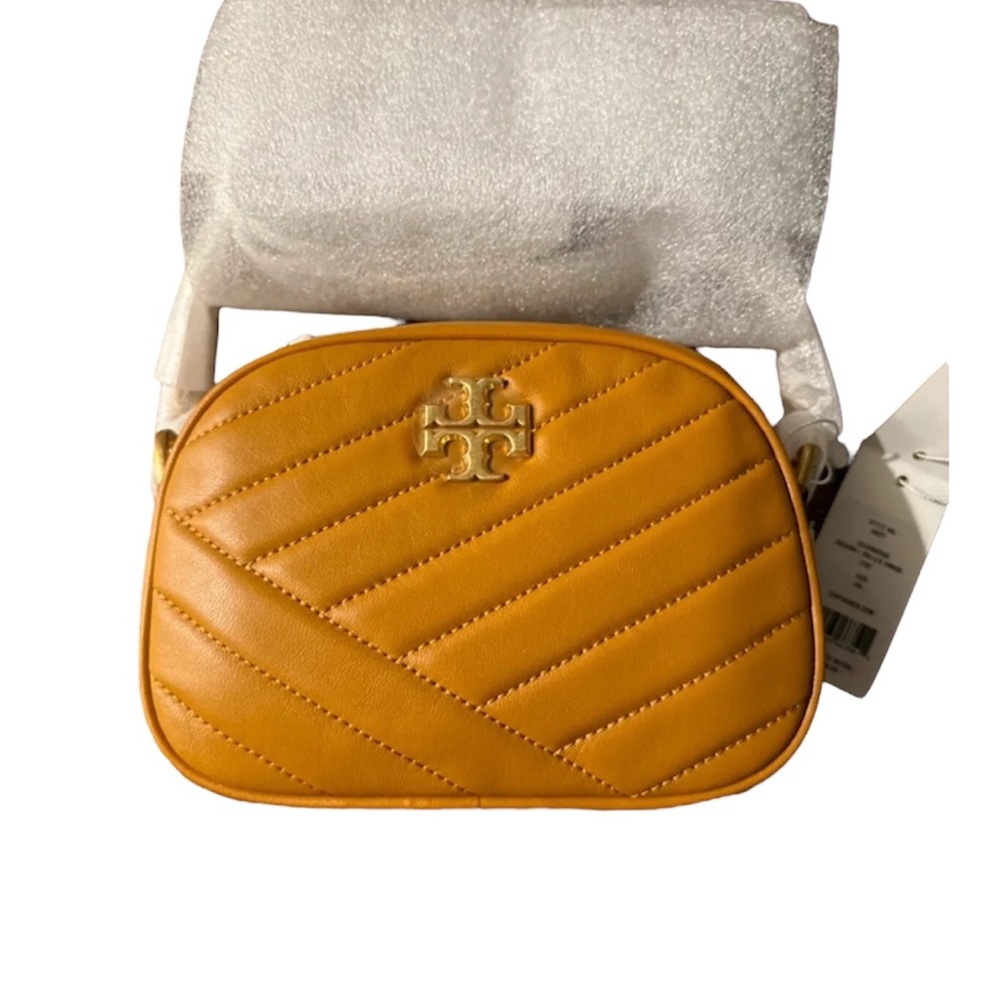 NWT Tory Burch Kira Chevron Small Leather Adjustable Crossbody Camera Bag Squash